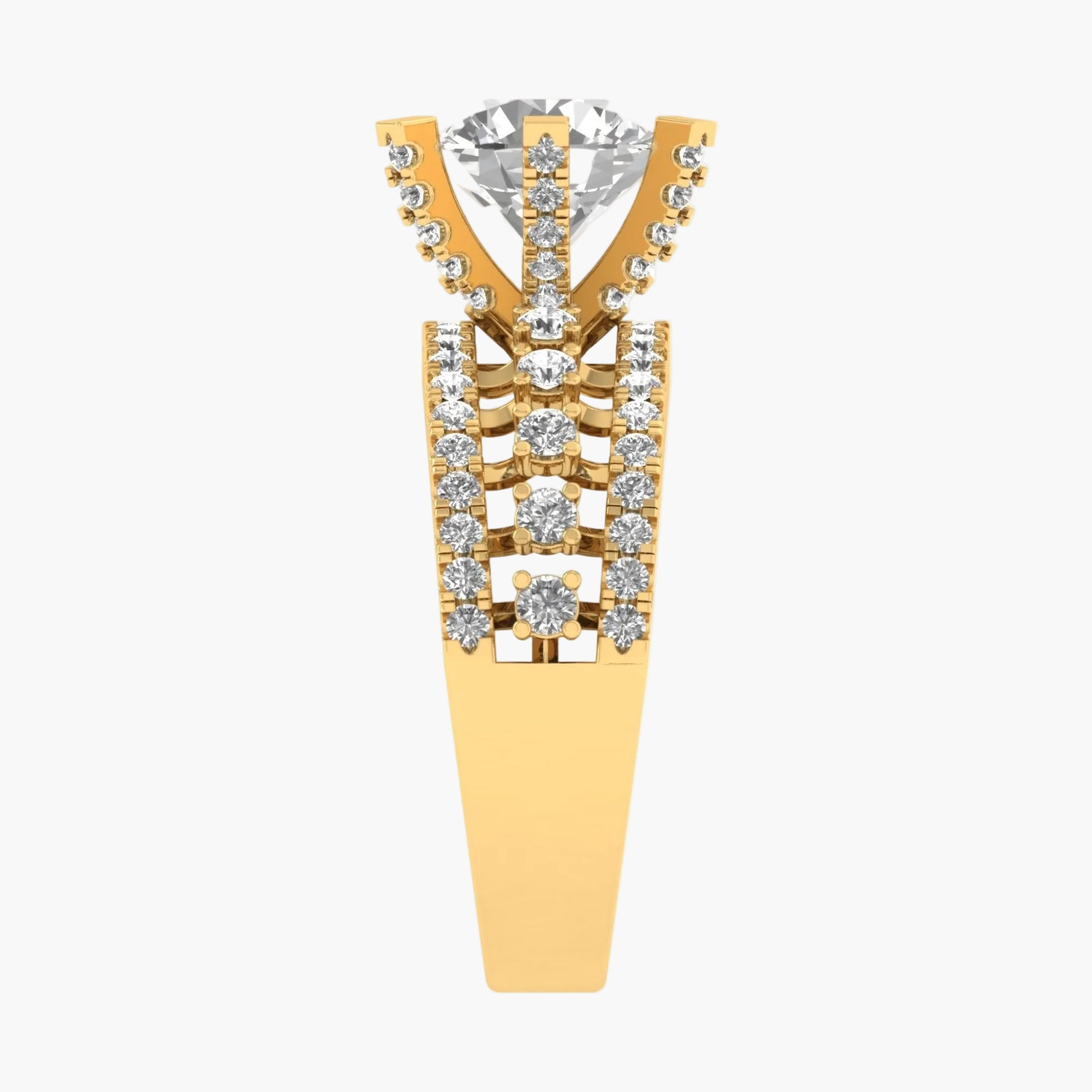 Gold and silver ring with diamond accents on a white background