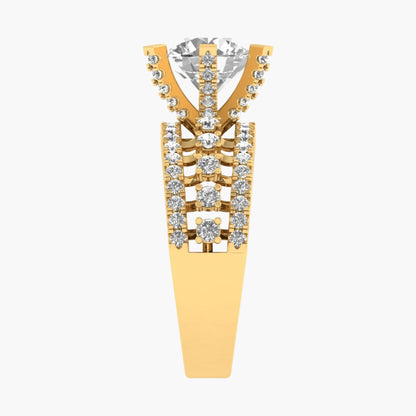 Gold and silver ring with diamond accents on a white background