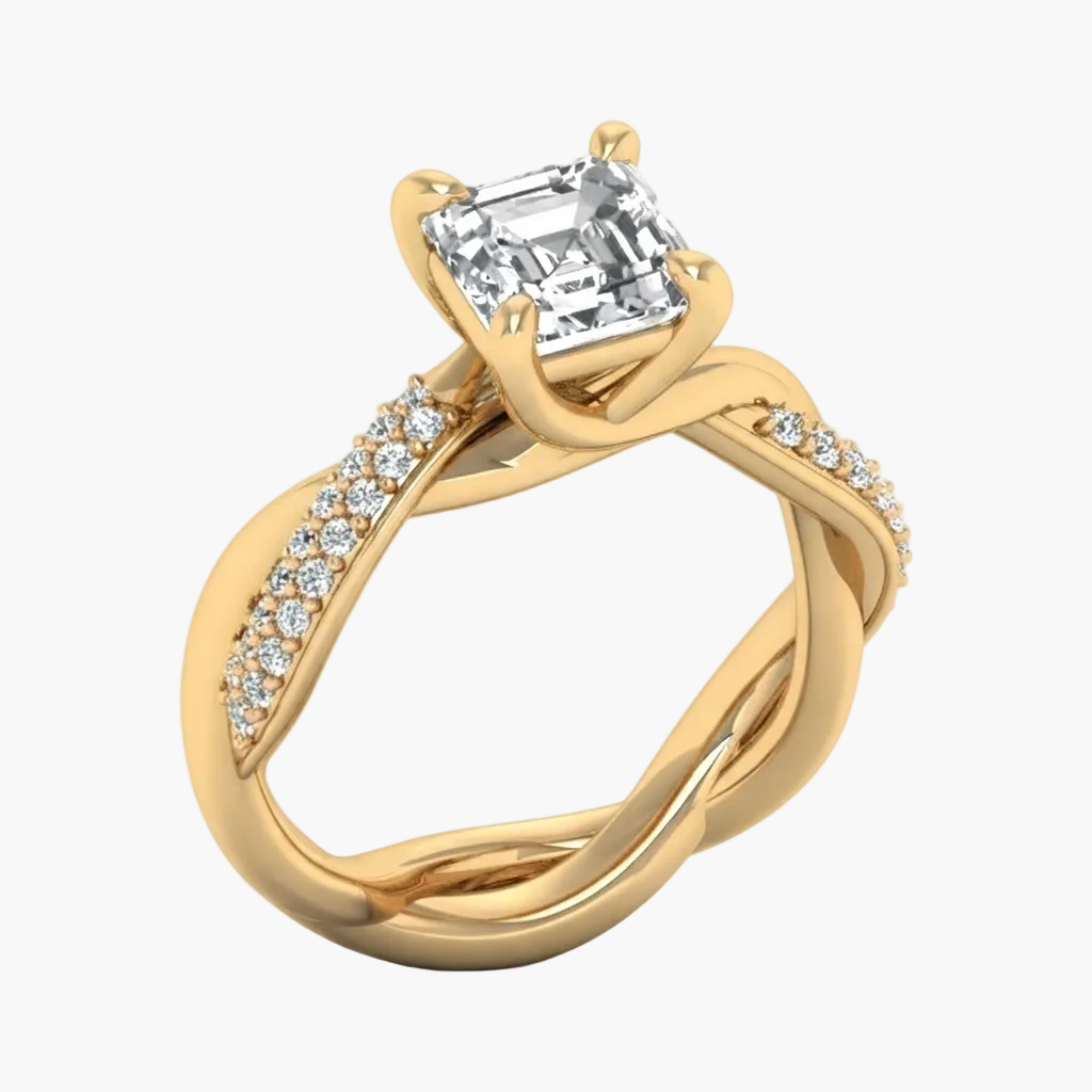 Asscher-Cut Diamond Crossover Engagement Diamond Ring