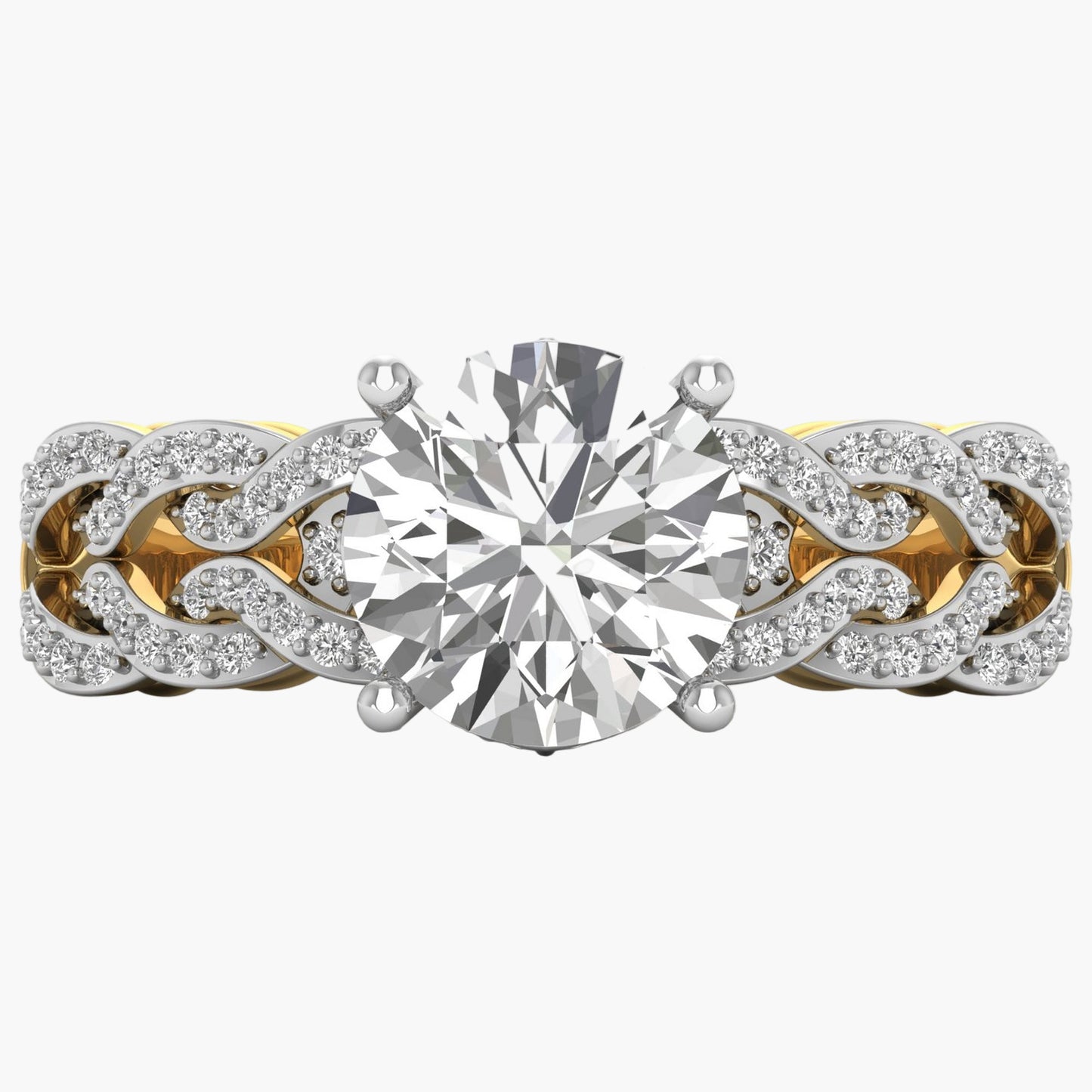 Diamond ring with intricate design on a white background