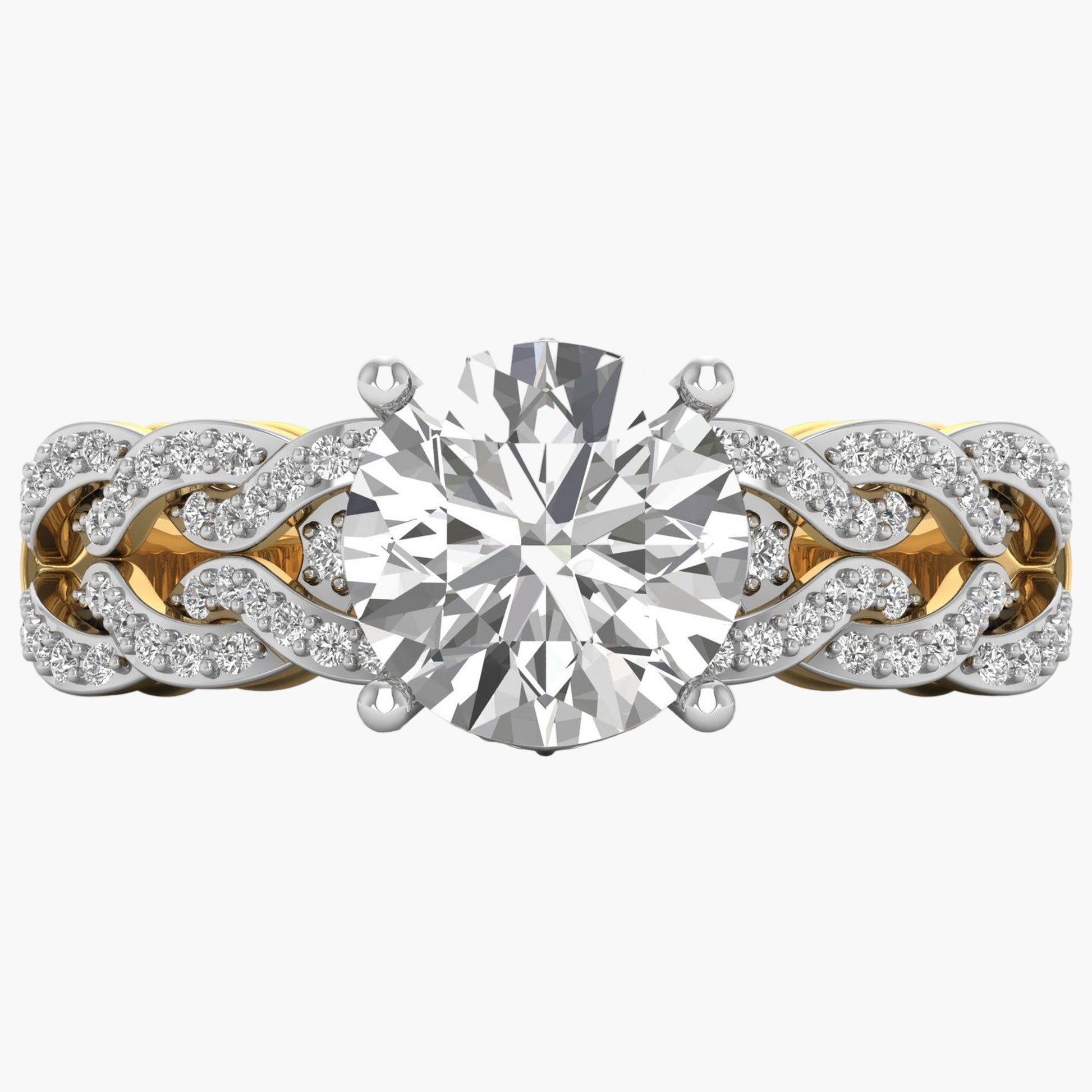 Diamond ring with intricate design on a white background