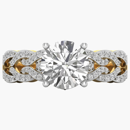 Diamond ring with intricate design on a white background