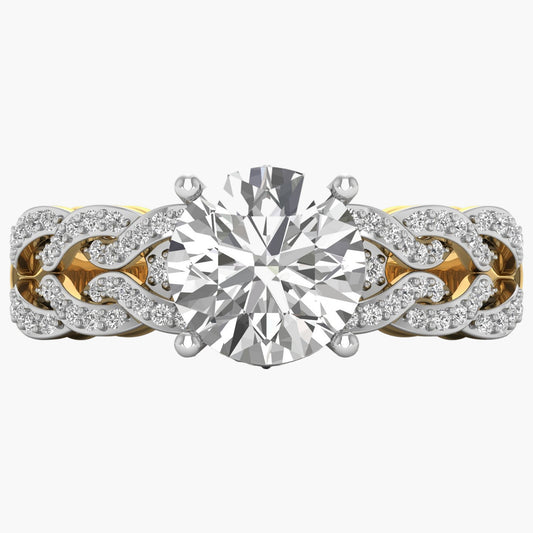 Diamond ring with intricate design on a white background