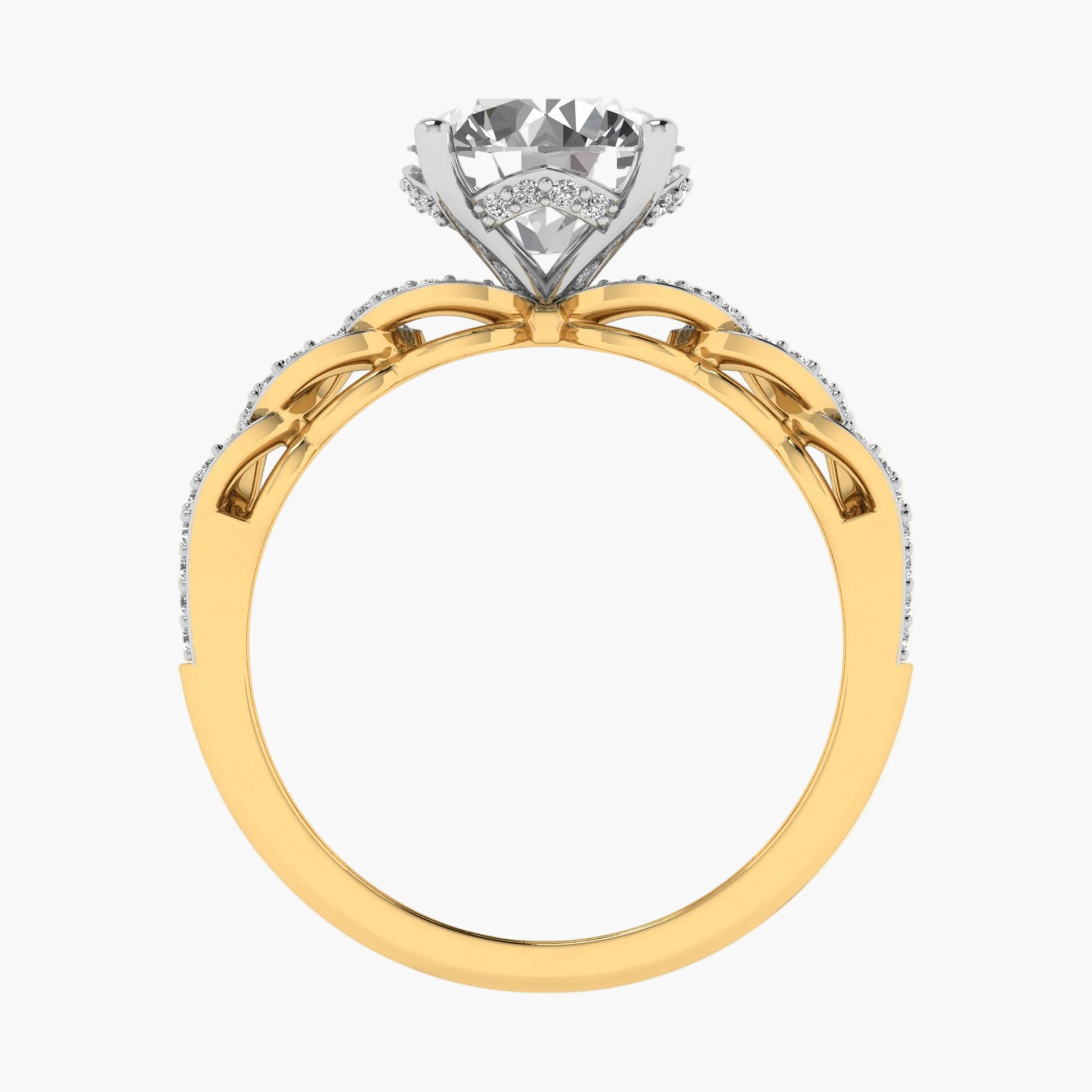 Gold and silver ring with a diamond on a white background