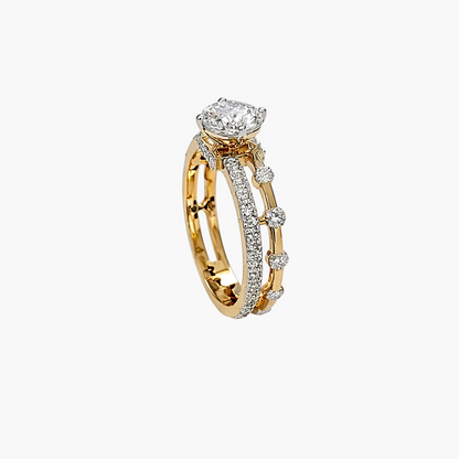 Gold ring with diamond on a white background