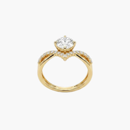 Gold ring with a diamond on a light gray background