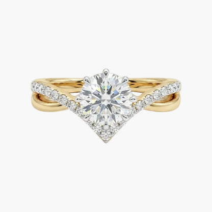 Gold ring with a large diamond on a white background