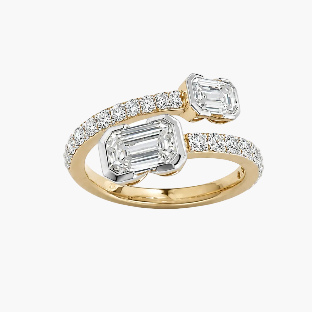 Emerald-Cut Toi et Moi Bypass Diamond Ring