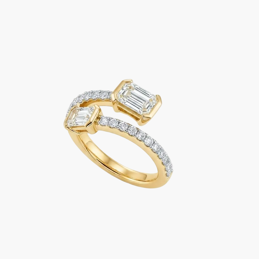 Emerald-Cut Toi et Moi Bypass Diamond Ring