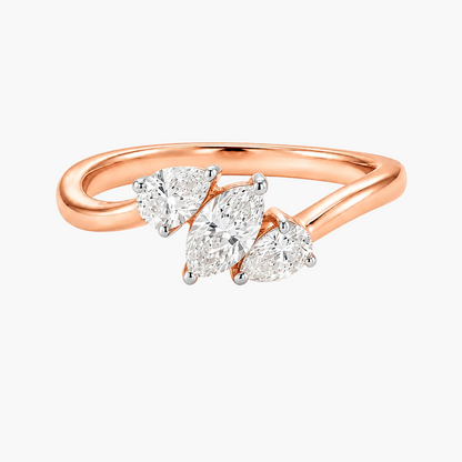 Three-Stone Mixed-Cut Bypass Diamond Ring