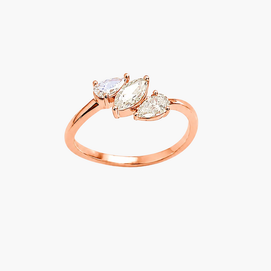 Three-Stone Mixed-Cut Bypass Diamond Ring
