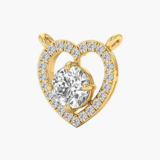Gold heart-shaped pendant with a clear gemstone on a white background