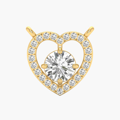 Gold heart-shaped pendant with clear gemstones on a white background