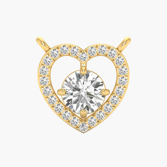 Gold heart-shaped pendant with clear gemstones on a white background