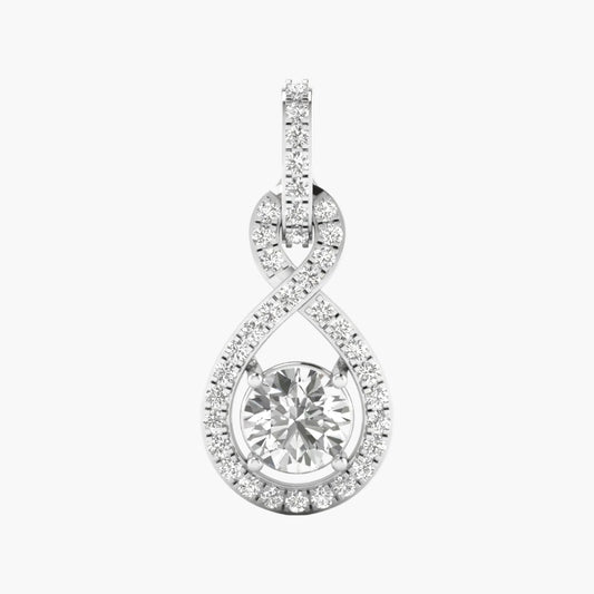 Diamond infinity pendant on a white background