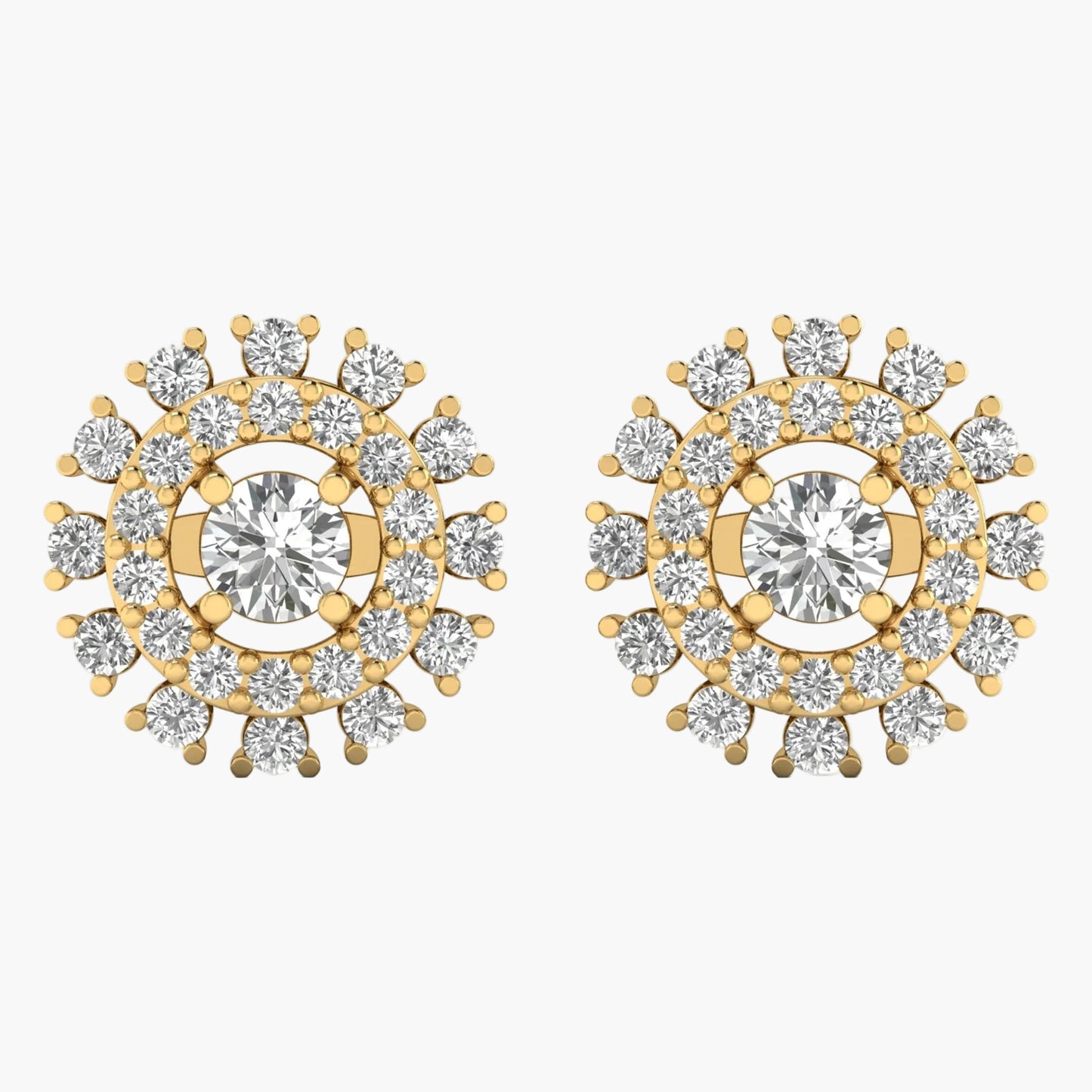 Gold and diamond earrings on a white background