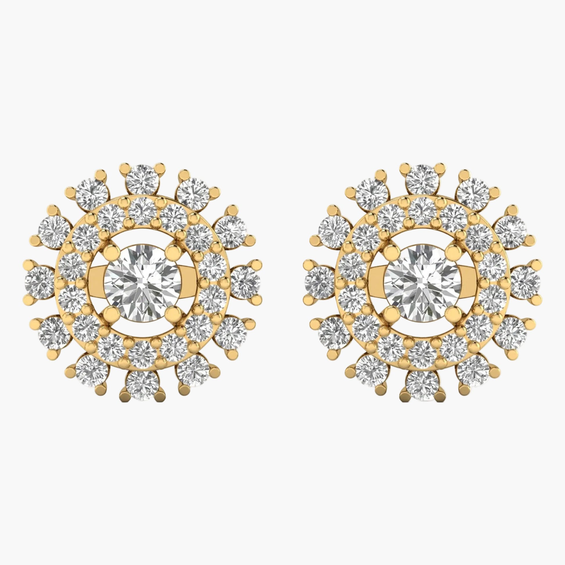 Gold and diamond earrings on a white background