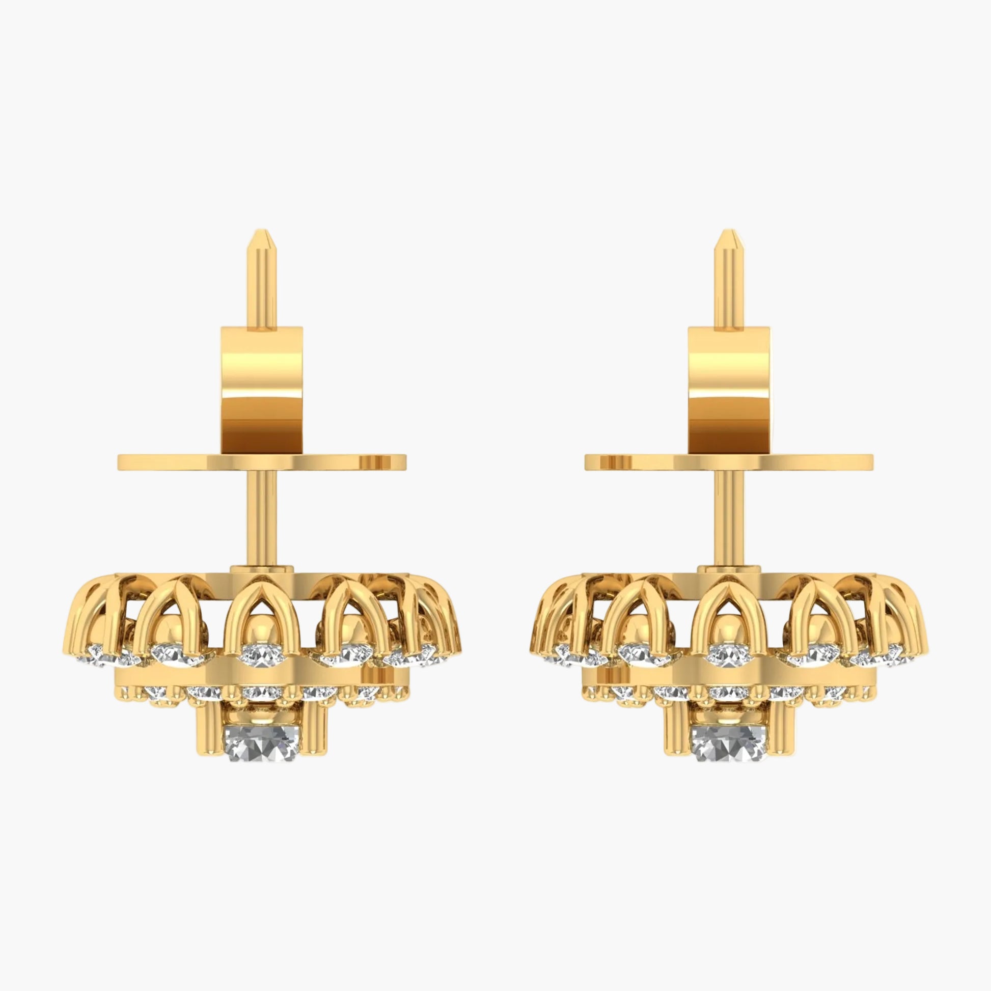 Gold earrings with gemstones on a white background, branded 'Green Lab'.