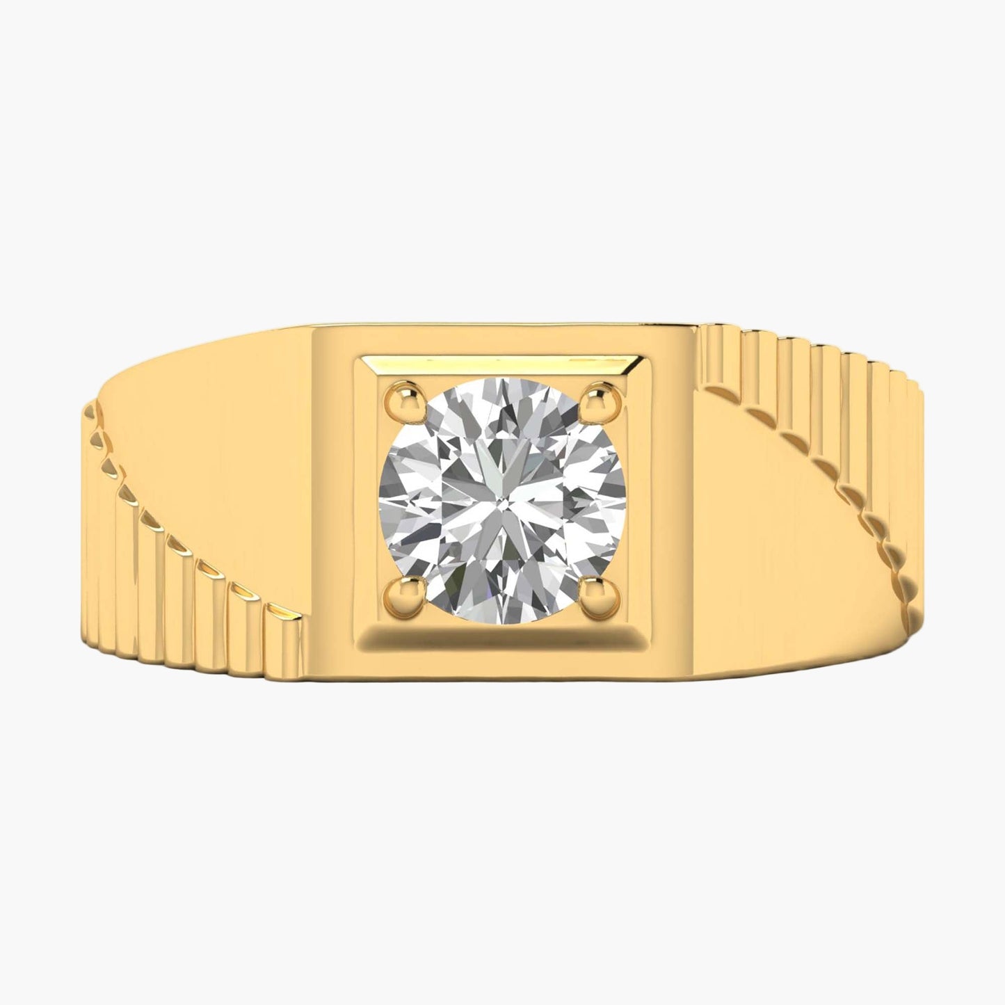 Gold ring with a diamond on a white background