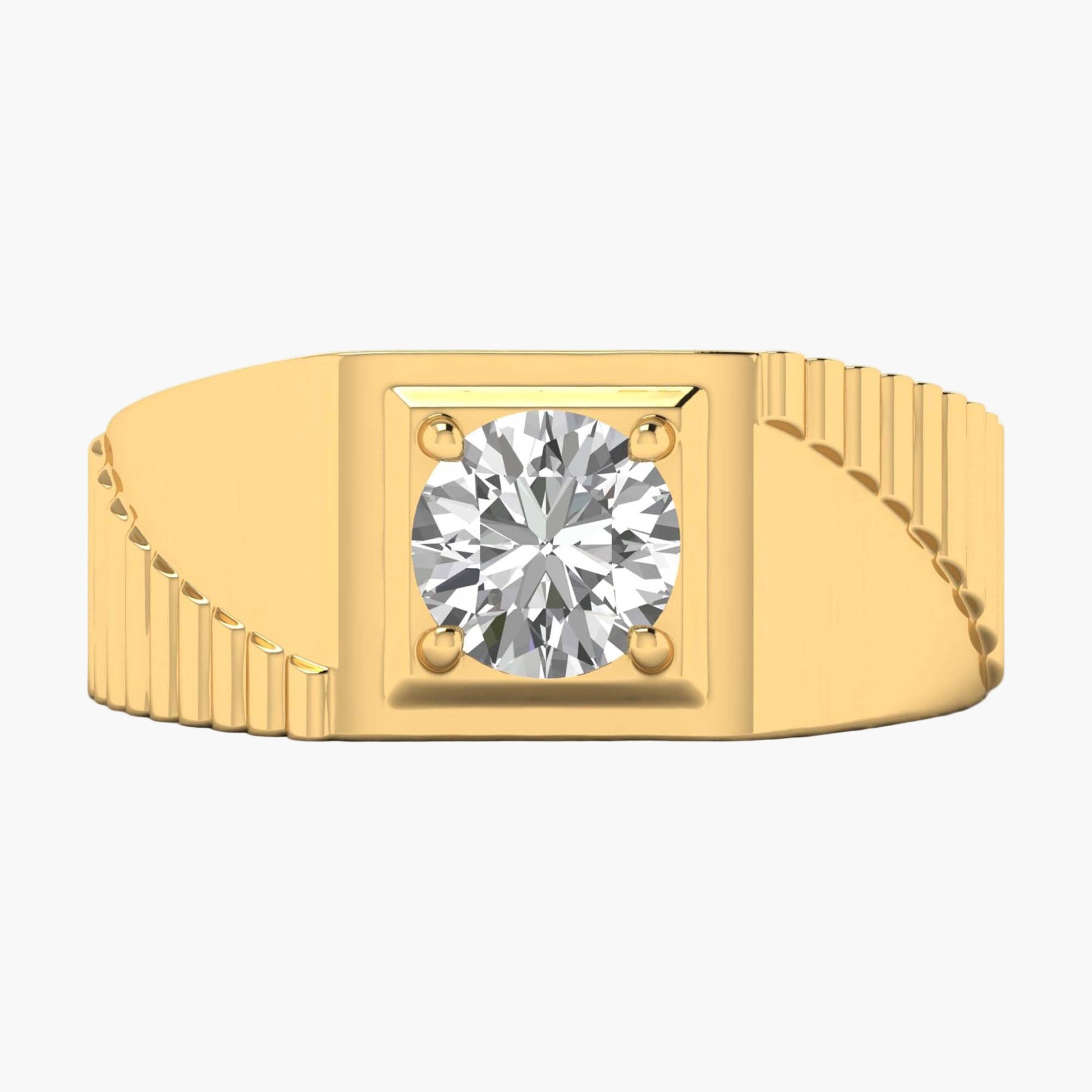 Gold ring with a diamond on a white background