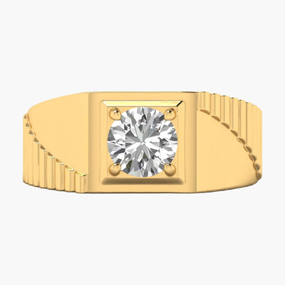 Gold ring with a diamond on a white background