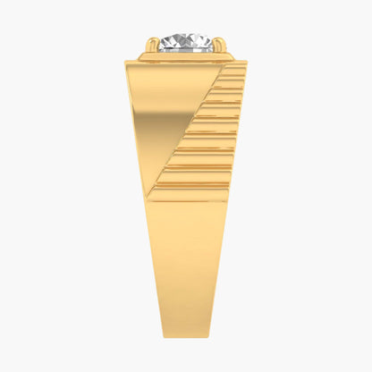 Gold ring with a diamond on a white background