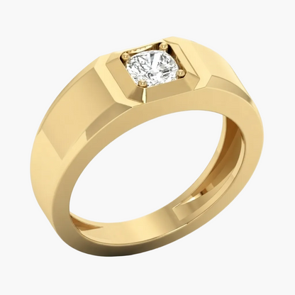 Modern Heavy Gold Band with Center Diamond