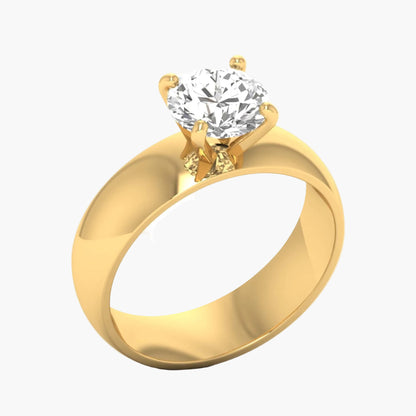 Gold ring with a diamond on a white background, featuring 'Green Lab' branding.