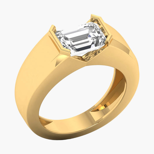 Gold ring with a diamond on a white background