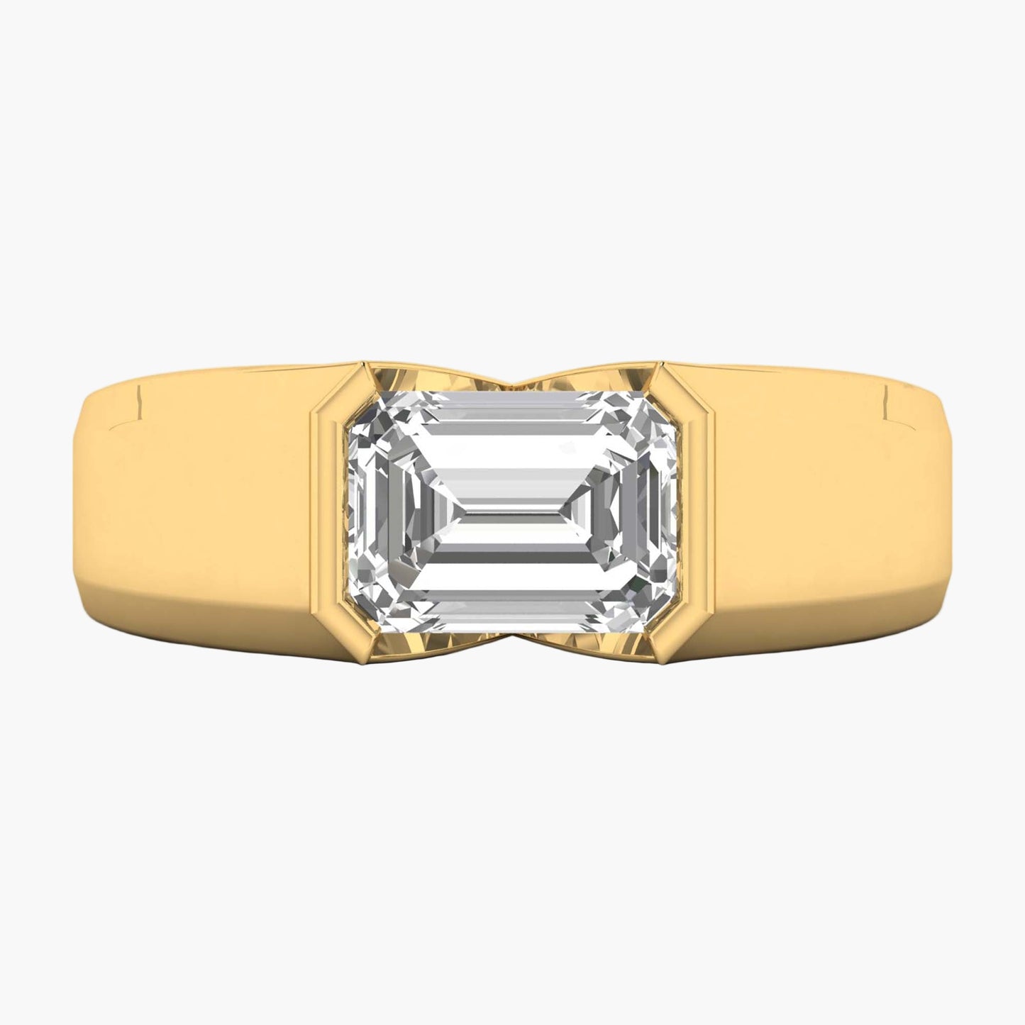 Gold ring with a large diamond on a white background