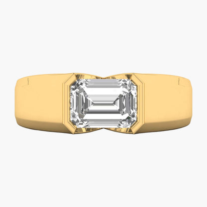 Gold ring with a large diamond on a white background