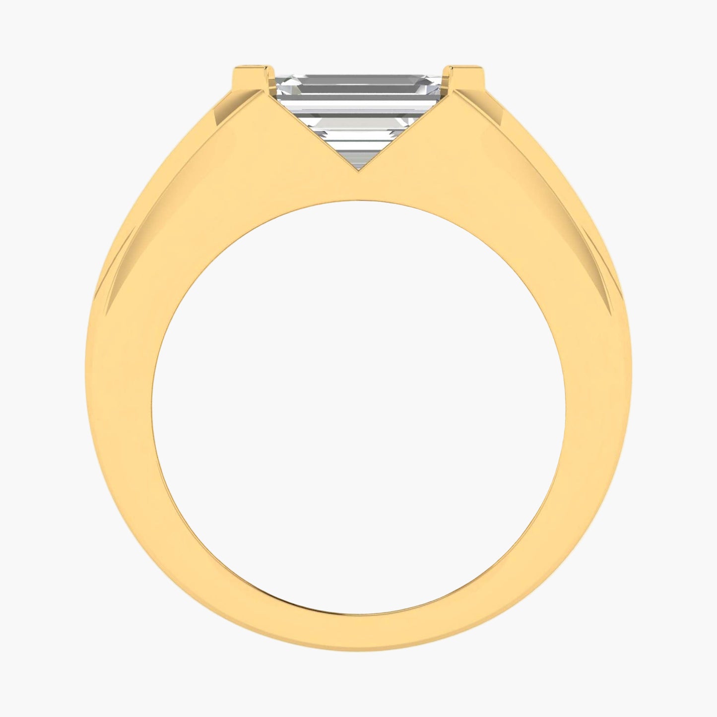 Gold ring with a diamond on a white background