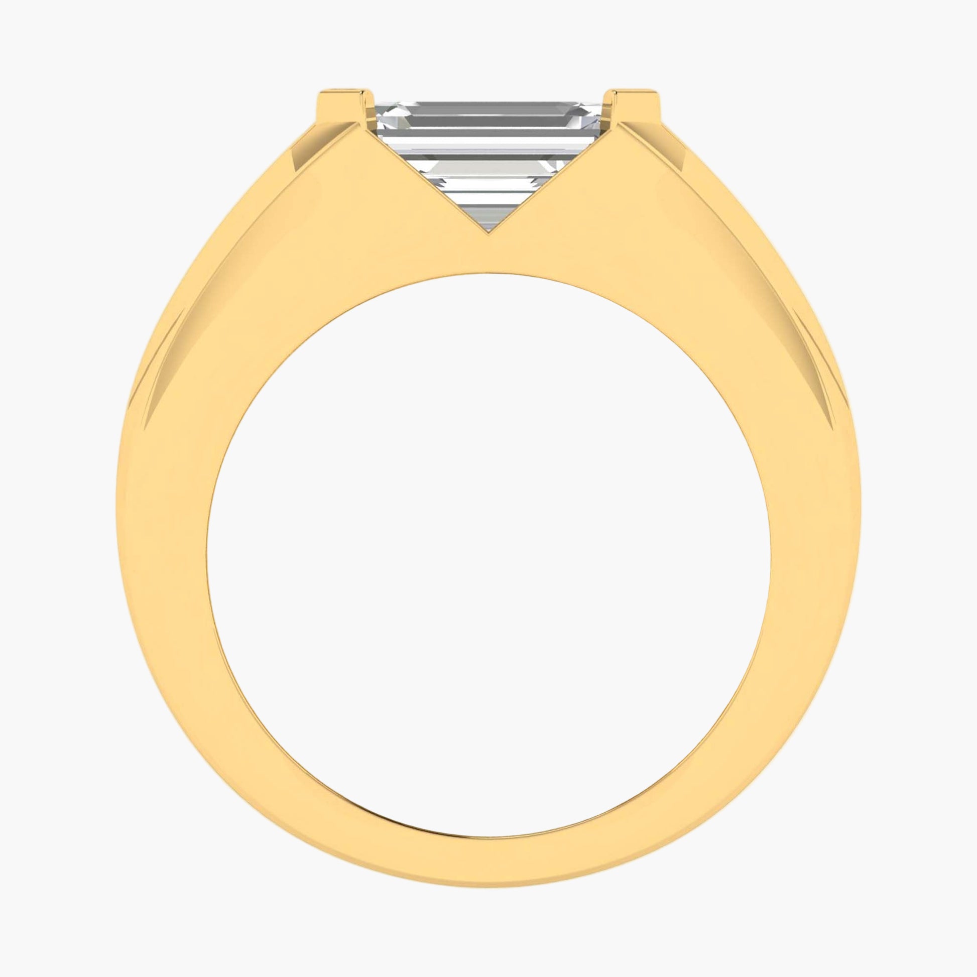 Gold ring with a diamond on a white background