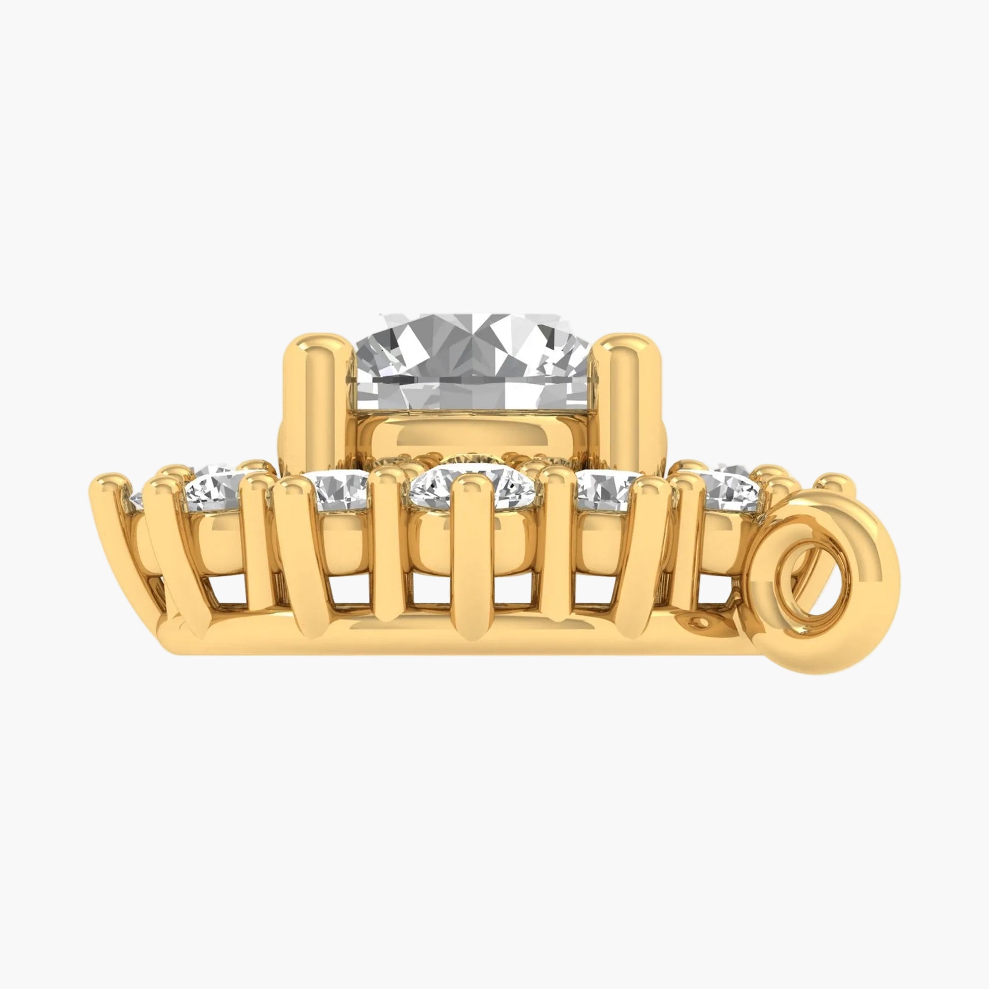 Gold hair clip with clear crystals on a white background