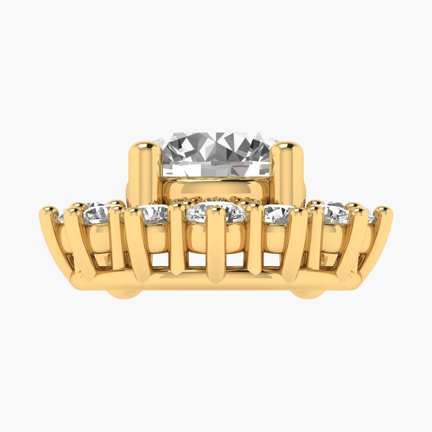 Gold dental implant with clear gemstones on a white background