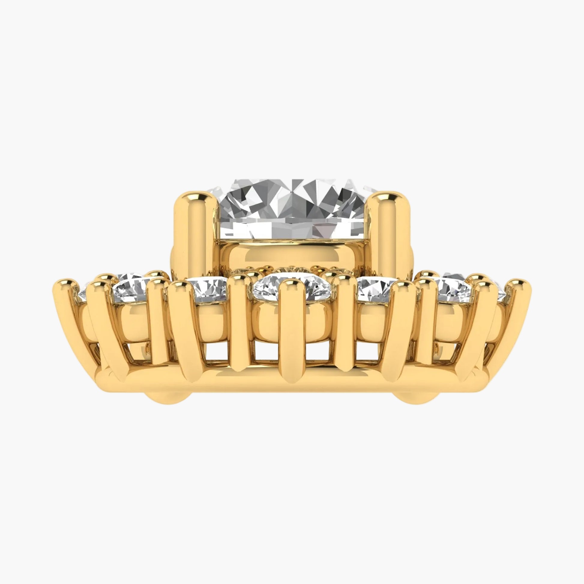 Gold dental implant with clear gemstones on a white background