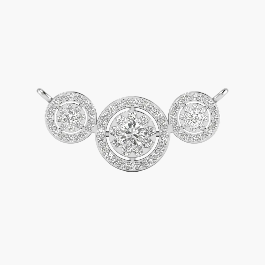 Diamond earrings displayed on a white background with a magnifying glass icon.
