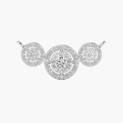 Diamond earrings displayed on a white background with a magnifying glass icon.