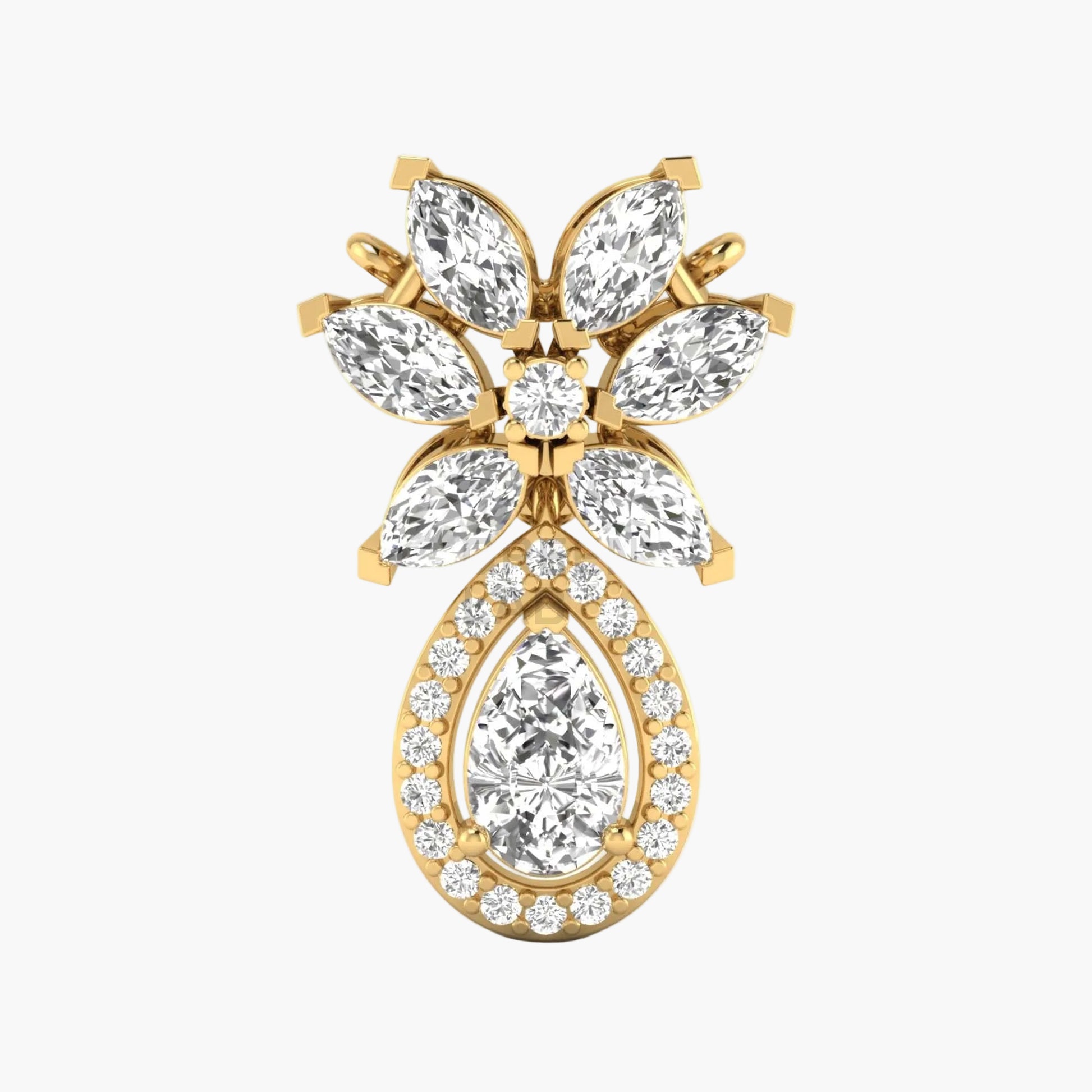 Gold and diamond pendant on a white background
