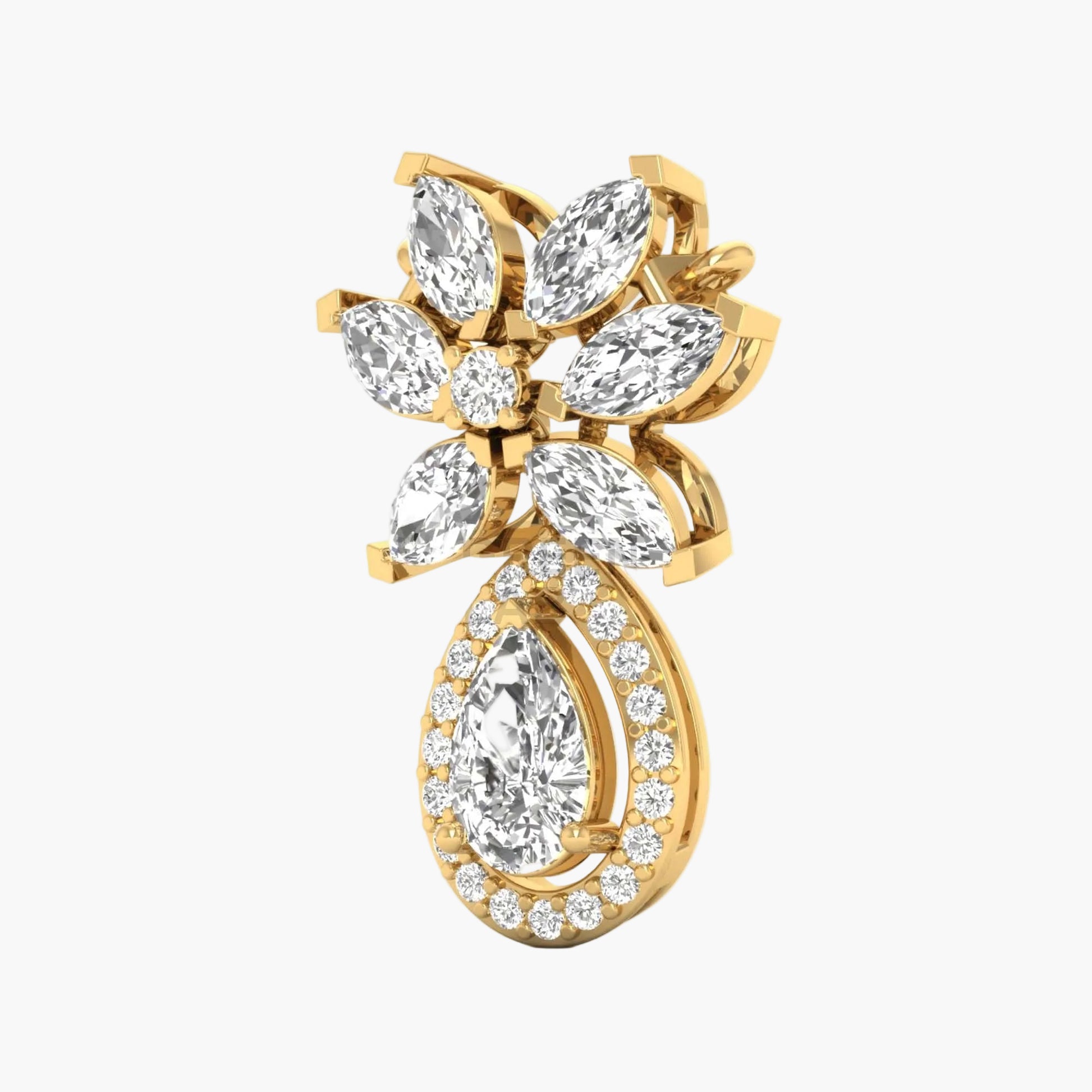 Gold and diamond earring on a white background
