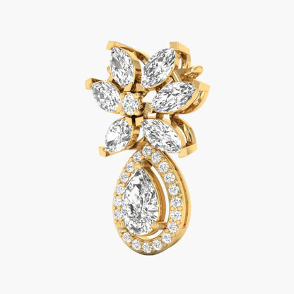 Gold and diamond earring on a white background