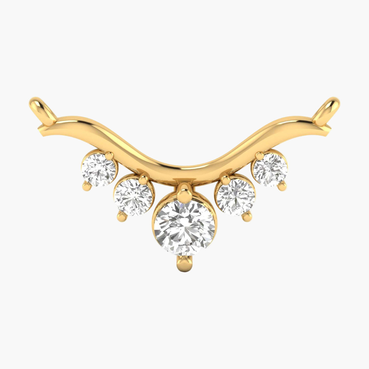 Gold branch-shaped earring with embedded diamonds on a white background