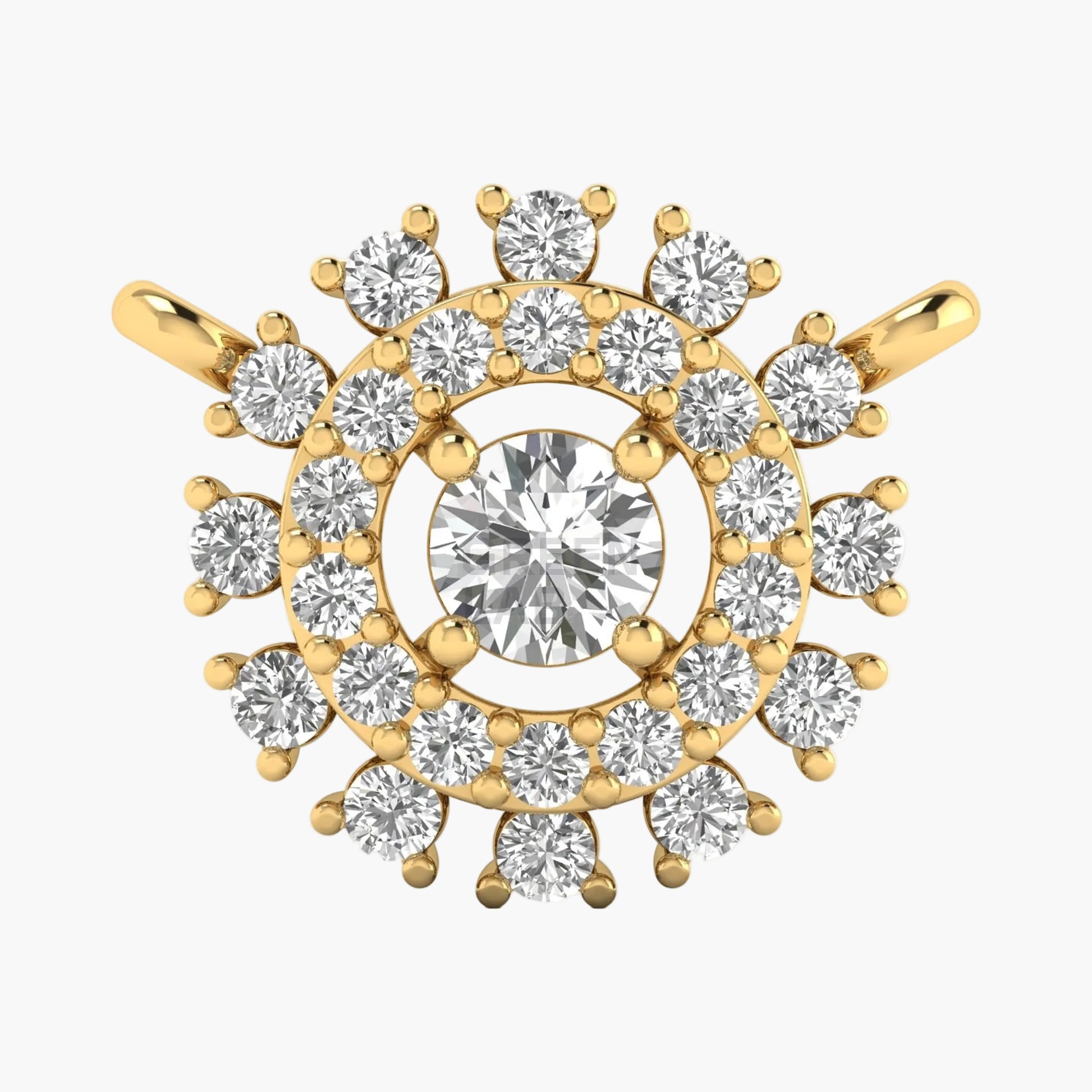 Gold and diamond pendant on a white background