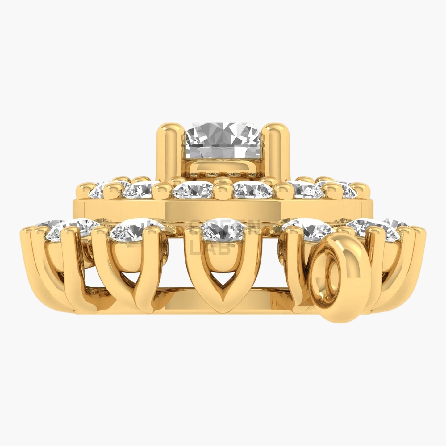 Gold ring with diamonds on a white background
