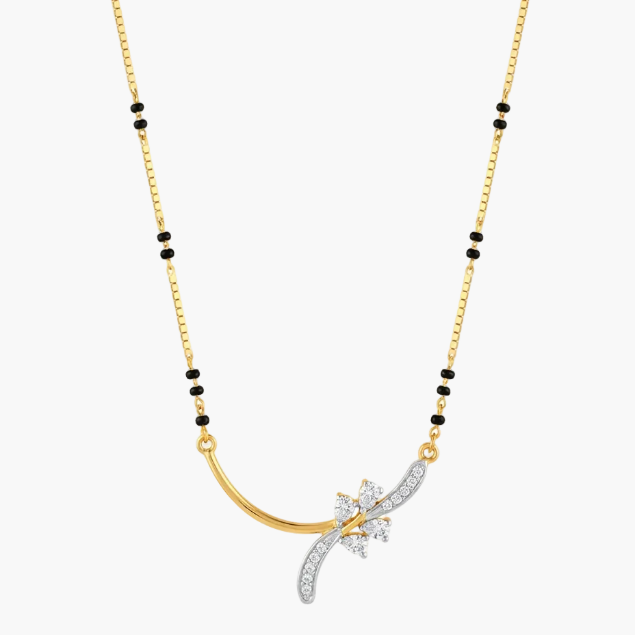 Asymmetric Floral and Pave Diamond Swipe Mangalsutra