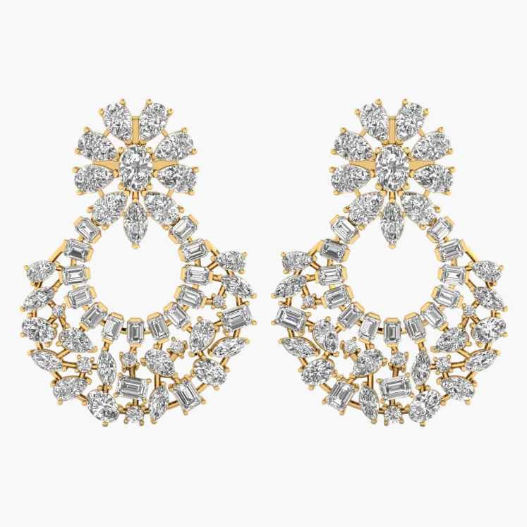 Imperial Cluster & Baguette Drop Diamond Earrings