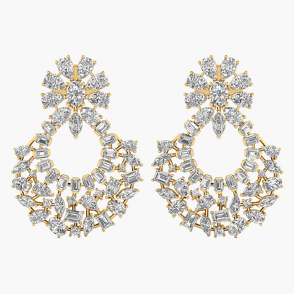 Imperial Cluster & Baguette Drop Diamond Earrings