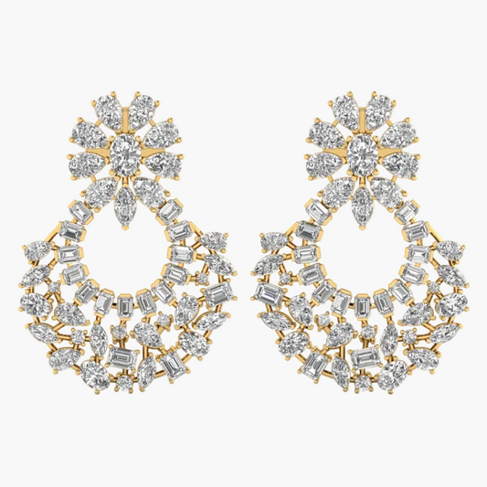 Imperial Cluster & Baguette Drop Diamond Earrings