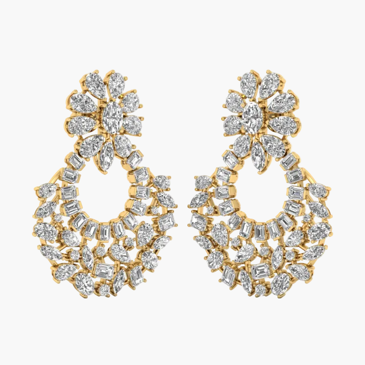 Imperial Cluster & Baguette Drop Diamond Earrings