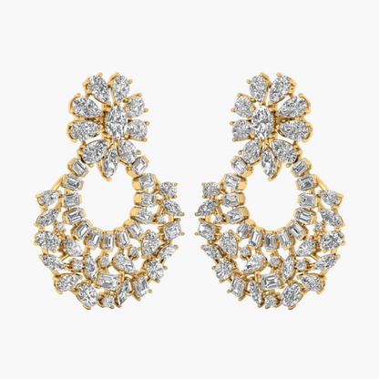 Imperial Cluster & Baguette Drop Diamond Earrings